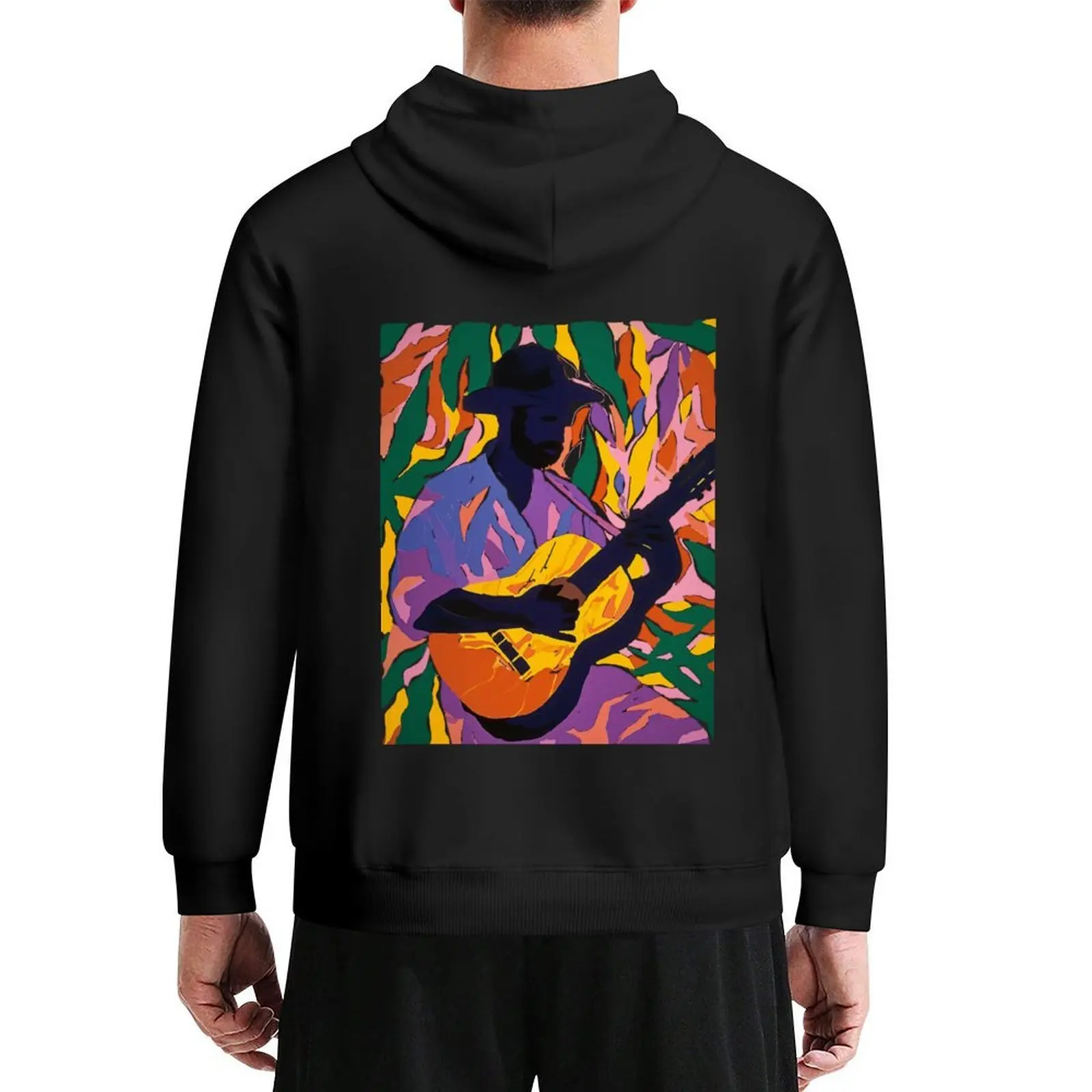 

Henri Matisse Style Jazz Musician Warming Up, Colorful Linocut Linoprint Exotic Vivid Colors Hoodie blouse autumn hoodie