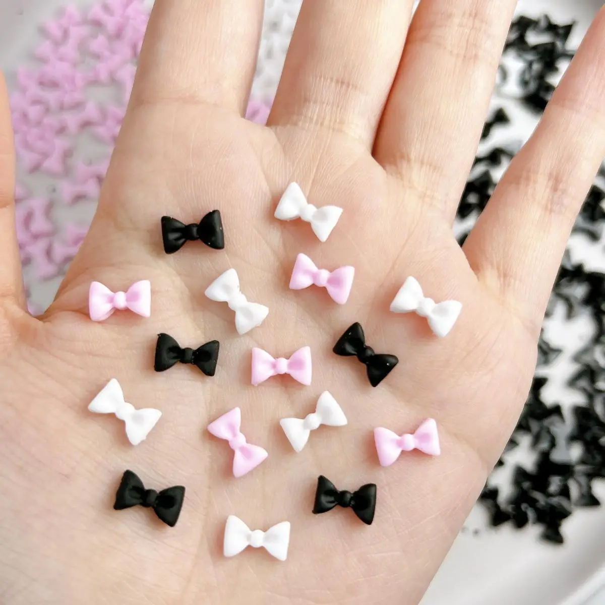 50PCS Minimalist Mini Ties Resin Nail Charms 3D Solid Color Sweet Bowknots Nail Art Decorations for DIY Hairpin Nail Designs DIY