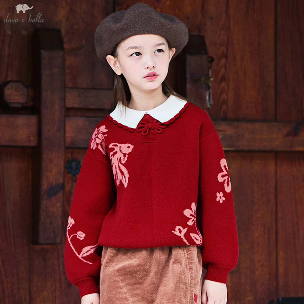 

Dave Bella, осенне-зимний красный пуловер, свитер для зимы, вязаный свитер для девочек, детская верхняя одежда, пальто, детская одежда DK4254582