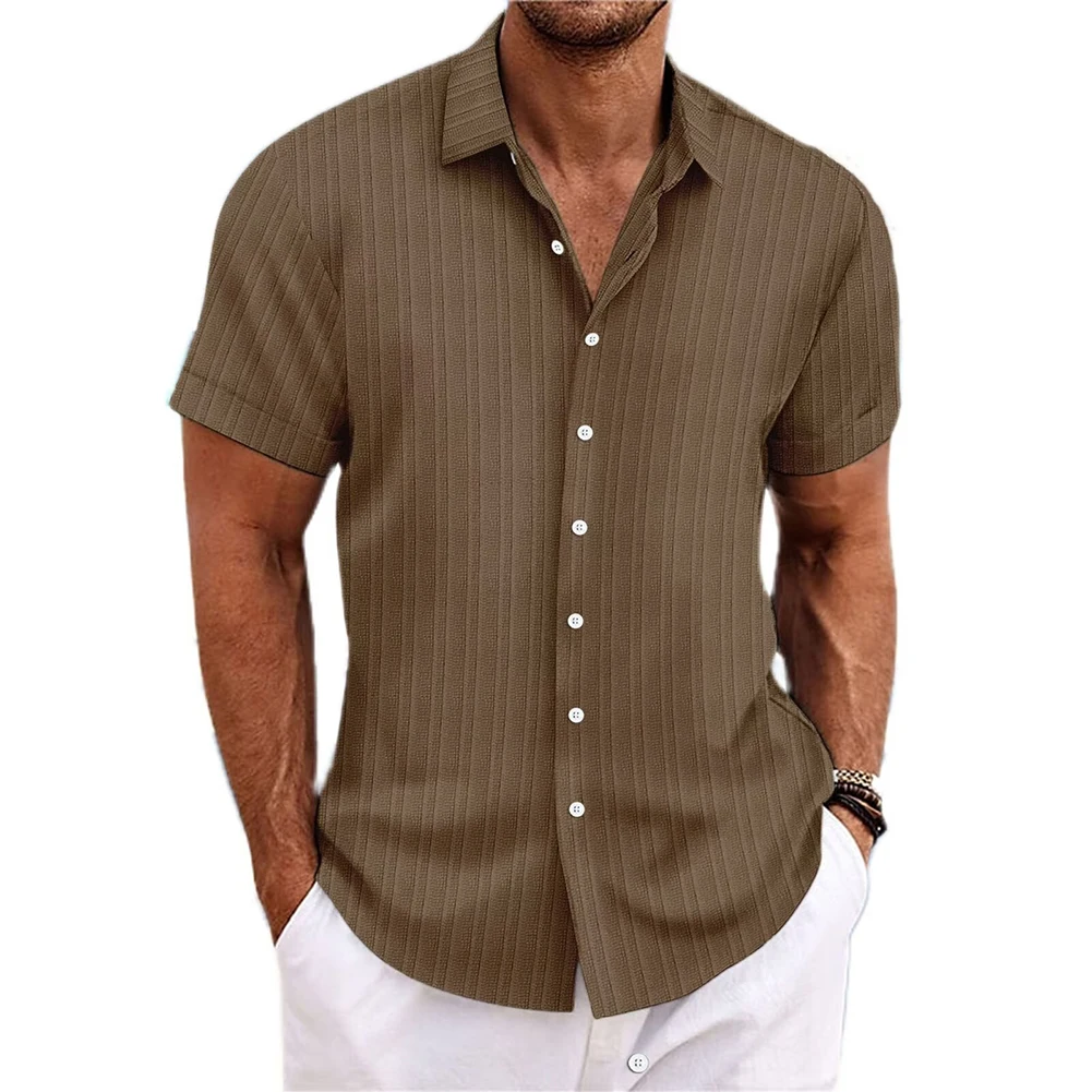 

Lapel Neck Shirt 2XL Vintage Short Sleeve Breathable Fabric Casual Fashion Men's Clothing Regular Length Shirt