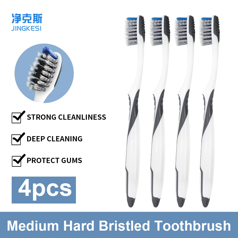 

JINGKESI 4pcs Medium Hard Toothbrush Spiral Bristled Deep Cleaning 0.15mm Ultra Fine Bristles Adult Men Toothbrushes