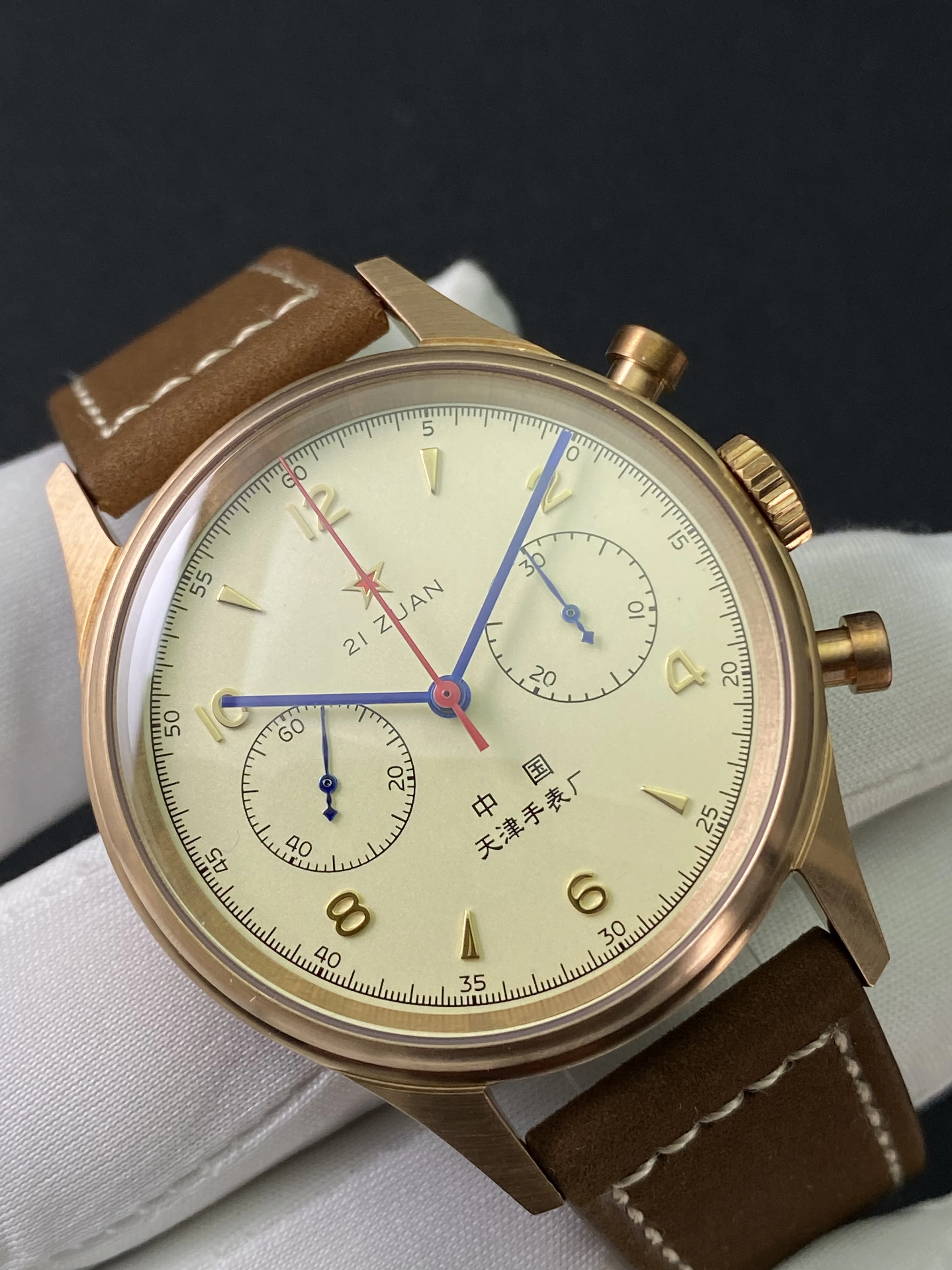 Premium Tin Bronze Case Vintage Pilot Manual Chronograph Watch Seagull ST1901 Column Wheel Mechanical Movement Dome Bubble Glass