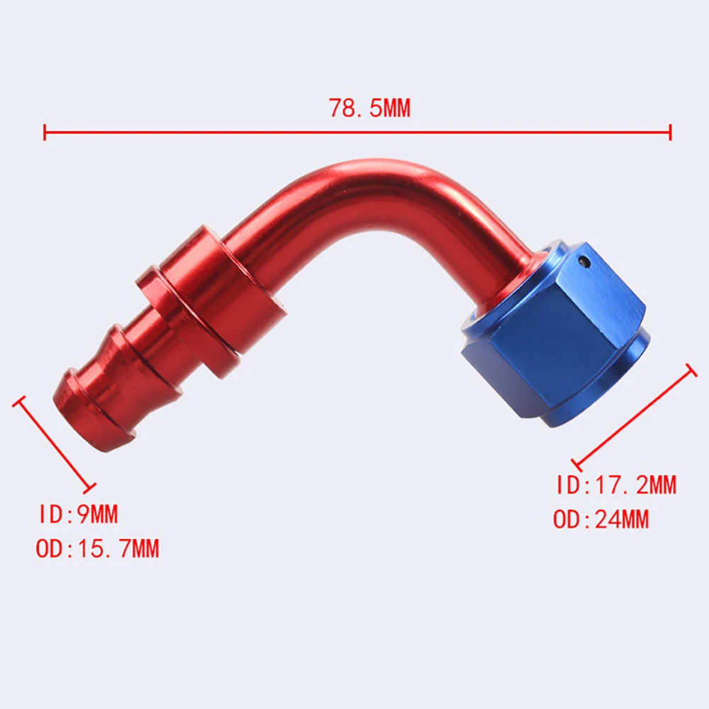 Universal AN4~AN20 Aluminum Oil Fuel Fitting Female Swivel to Push Lock Hose End Adaptor Kit Rubber Tube 90°