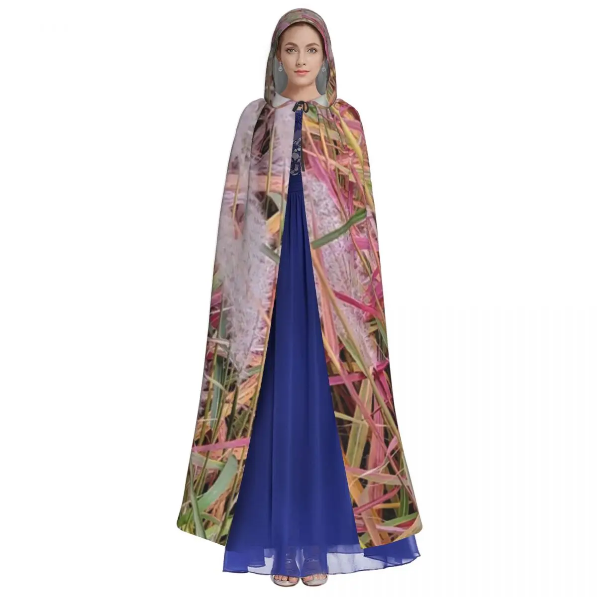 Fall Flame Grass Long Hooded Cloak Witch Medieval Costume Cosplay Cape HalloweenParty Adult Unisex