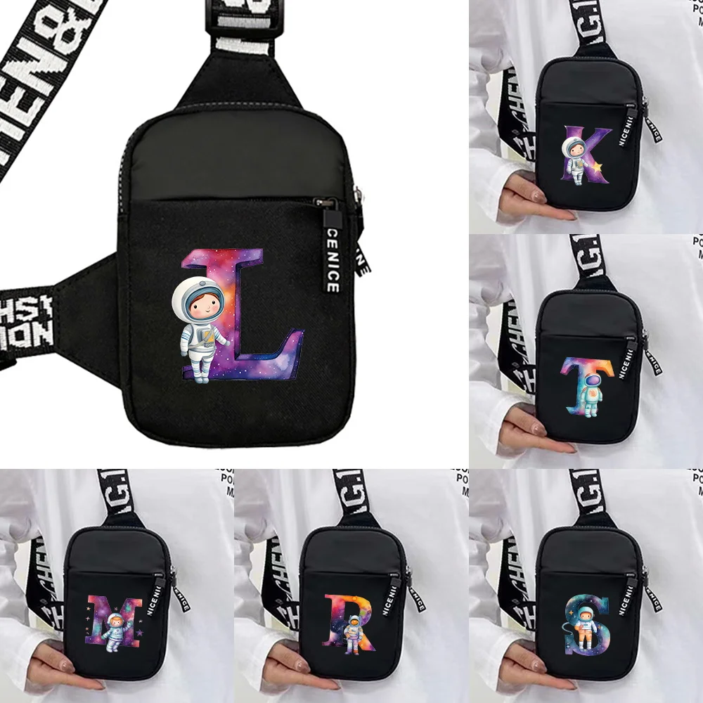 New Chest Bags for Men and Women One Shoulder Crossbody Storage Bag Canvas Material Astronaut Letter Series Dustproof Chest Bags