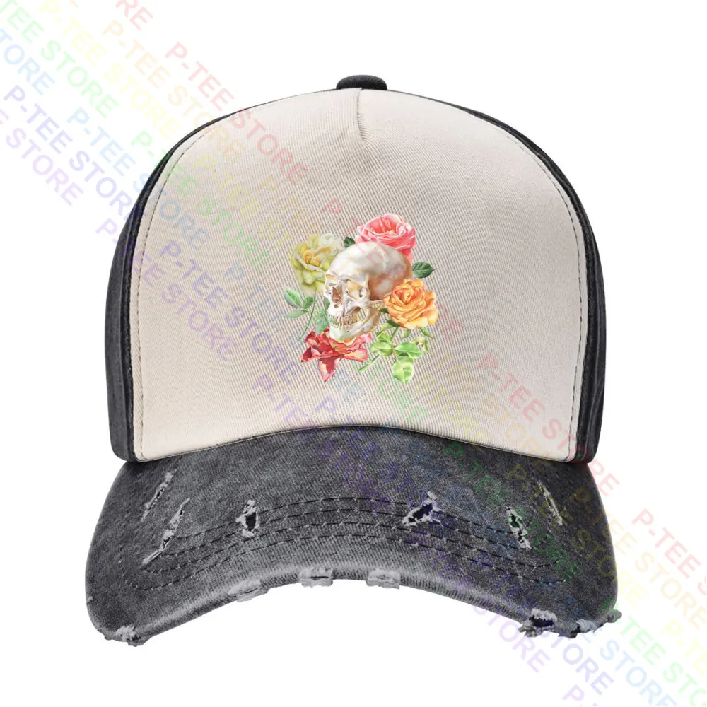 

Skull And Spring Rose Flowers Baseball Cap Snapback Caps Knitted Bucket Hat