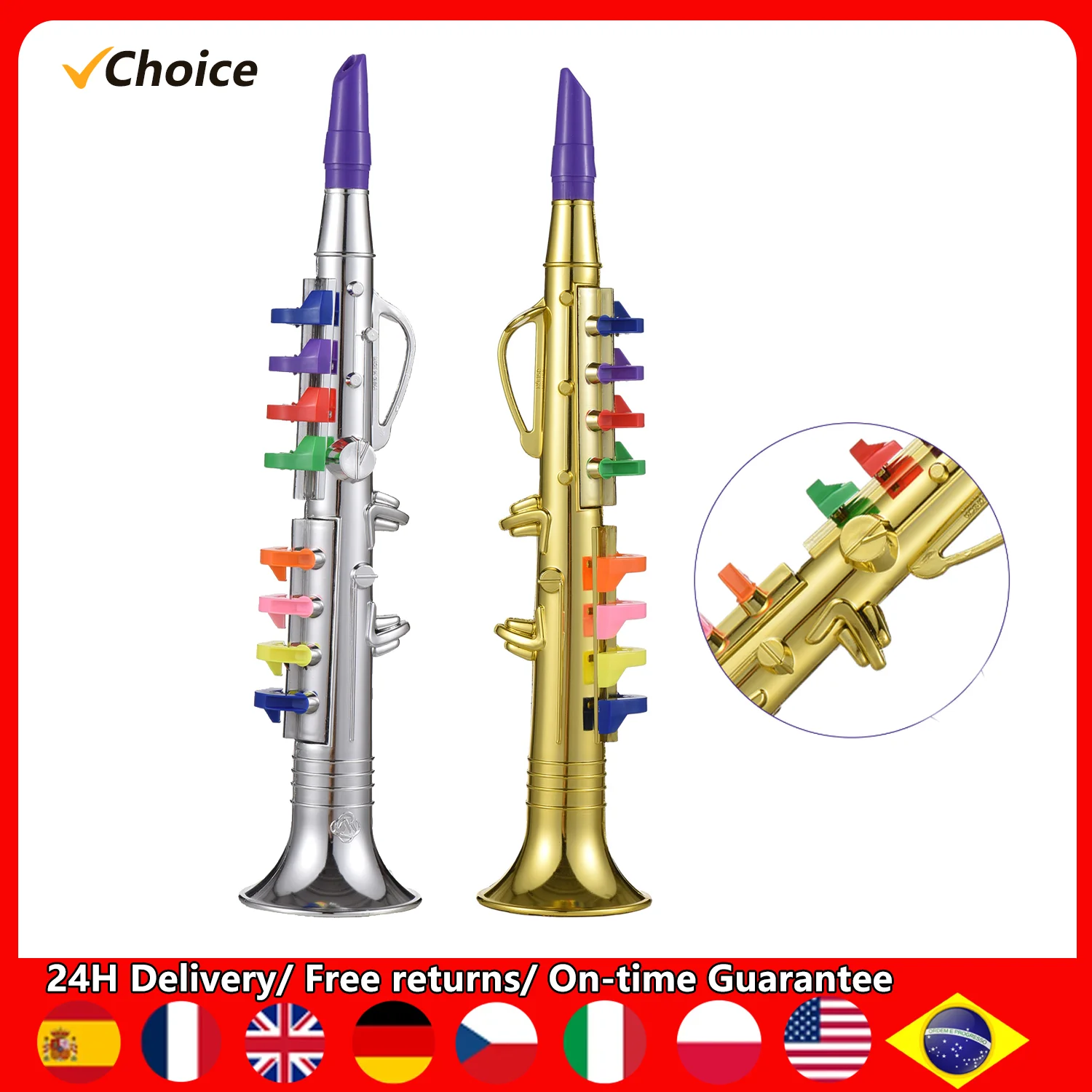 Clarinet 8 Colored Coded Keys  Kids Musical Wind Instruments Ecofriendly ABS Early Educational Mimic Saxophone for Kids Toddlers