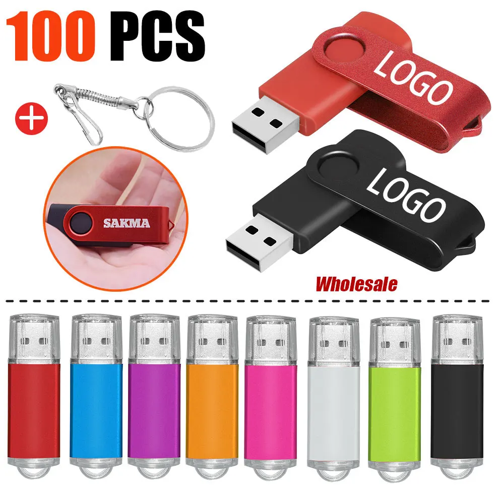 100 Uds. Unidad Flash USB 2,0 con logotipo personalizado, 4GB, 8GB, 16GB, 32GB, 64GB, memoria USB de alta velocidad, unidad Flash Pendrive