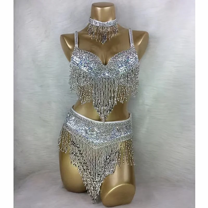 

Tassel Bra Waist Belt set Showgirl Samba Carnival Outfit Silver Gold Red Belly Dancing Stage Performance Wear 2026 New