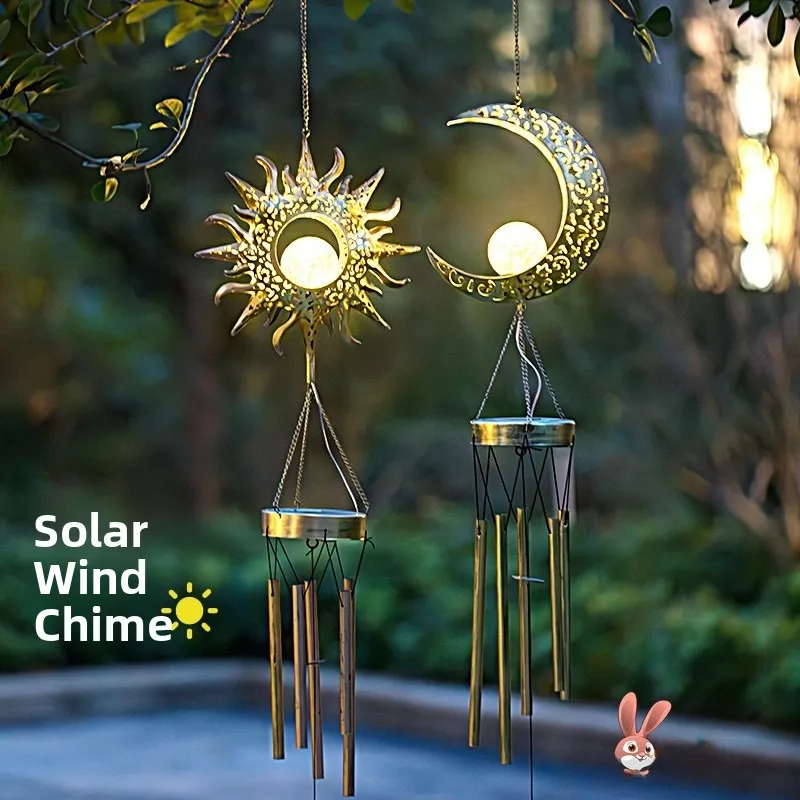 

Уличные ветряные колокольчики для двора, подвесные украшения, солнечные светильники, декор для сада и балкона, водонепроницаемая ретро-лампа в форме луны, ландшафтный светильник