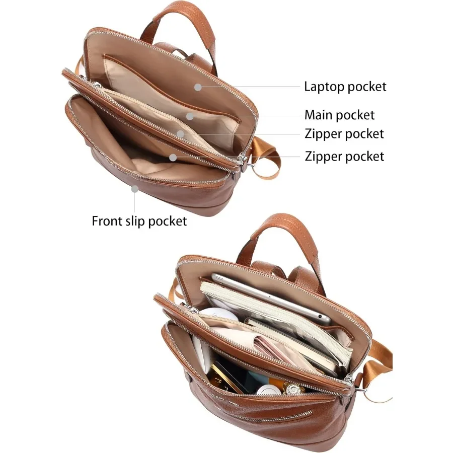 حقيبة ظهر للكمبيوتر المحمول من الجلد من BOSTANTEN للنساء مقاس 15.6 بوصة حقيبة كمبيوتر للسفر والعمل حقيبة نهارية كبيرة الحجم #3