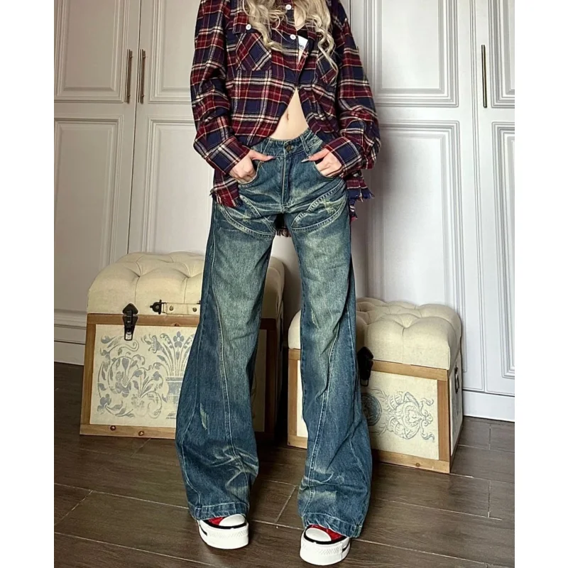 

Blue Women Jeans Streetwear Vintage Fashion High Waisted Wide Leg Jean Female Trouser Hip Hop Baggy 2024 NEW Denim Pants