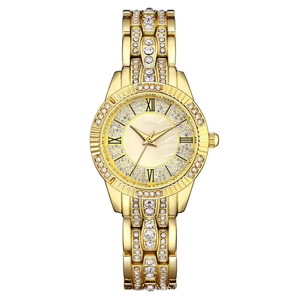 Ensemble de bijoux en acier inoxydable pour femme, montre-bracelet en or pour femme, montre à quartz avec boîte, 6 pièces