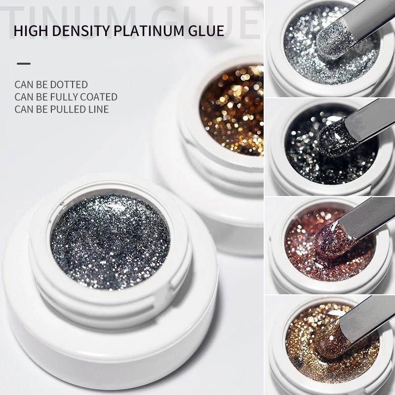 1Jar Hoge Dichtheid Glitter Platina Lijm Nail Art Goud Zilver Platina Drawable Lijn Geschilderd Lijn Nagellijm 5g UV Gel vernis # GY