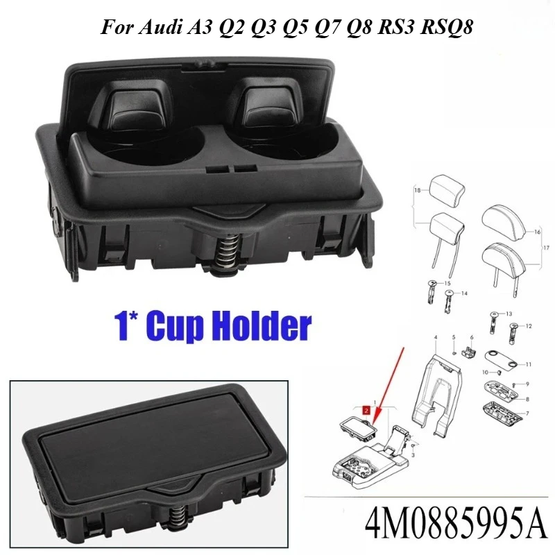 New Car Rear Armrest Cup Holder 4M0885995A4PK For Audi A3 Q2 Q3 Q5 Q7 Q8 RS3 RSQ8 Drinks Beverage Rack