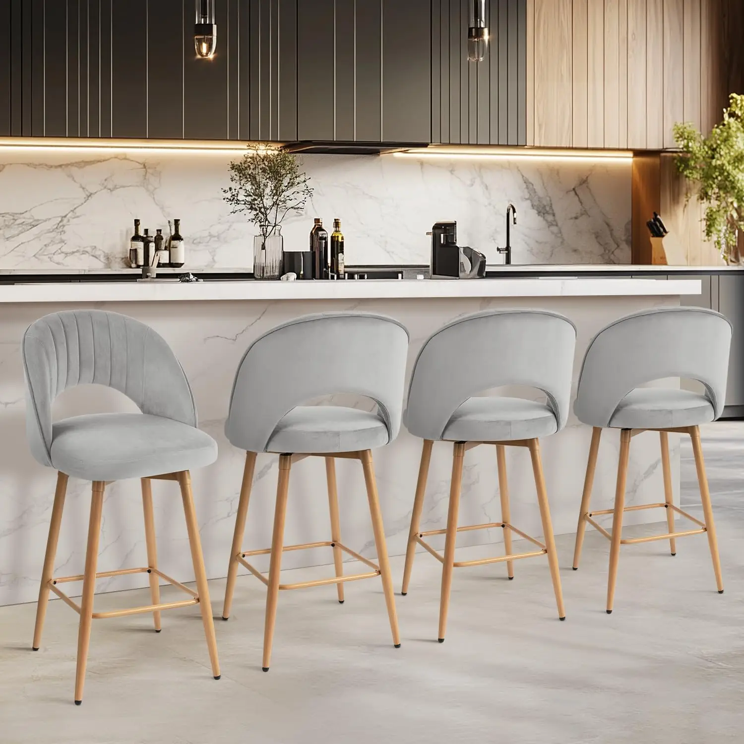 

Набор из 4 поворотных барных стульев, барные стулья высотой до столешницы для кухонного острова, барные стулья с высотой сиденья 26 дюймов для столовой, на заказ