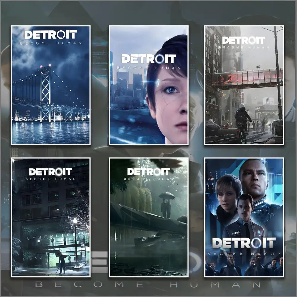 Affiche murale en PVC HD du jeu D-Detroit Become Human, imperméable, résistante aux taches, auto-adhésive pour la maison et le bureau