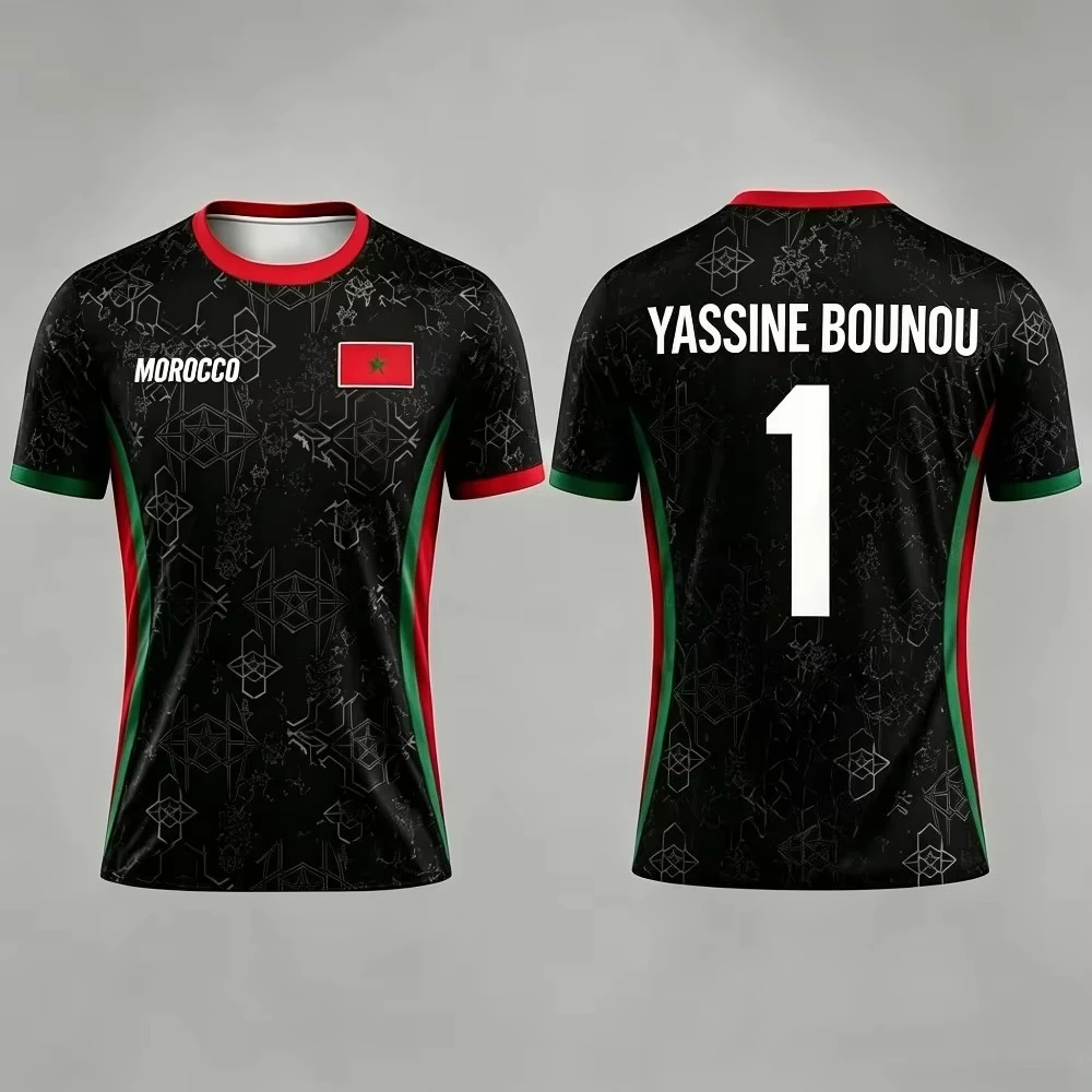 Men's short-sleeved comfortable football T-shirt, Morocco team star number printed fan jersey