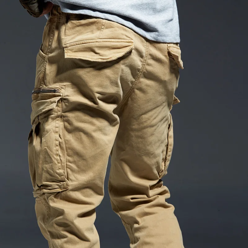 Ankle Length Jogging Pants Men Denim Cotton Pockets Elastic Waist Cargo Pants Men 2020 Winter Thick Tactical Pants