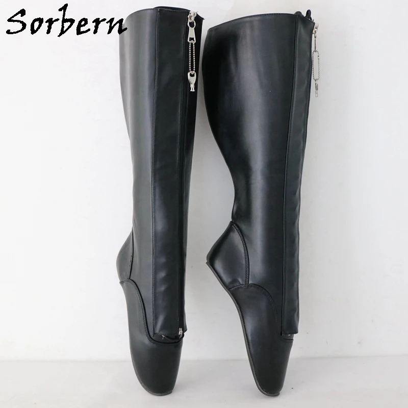 Sorbern Lockable Zipper Ballet Boots Women Lace Up No Heel Knee High Boot Unisex Hard Shaft Custom Wide Slim Fit Calf Ankles