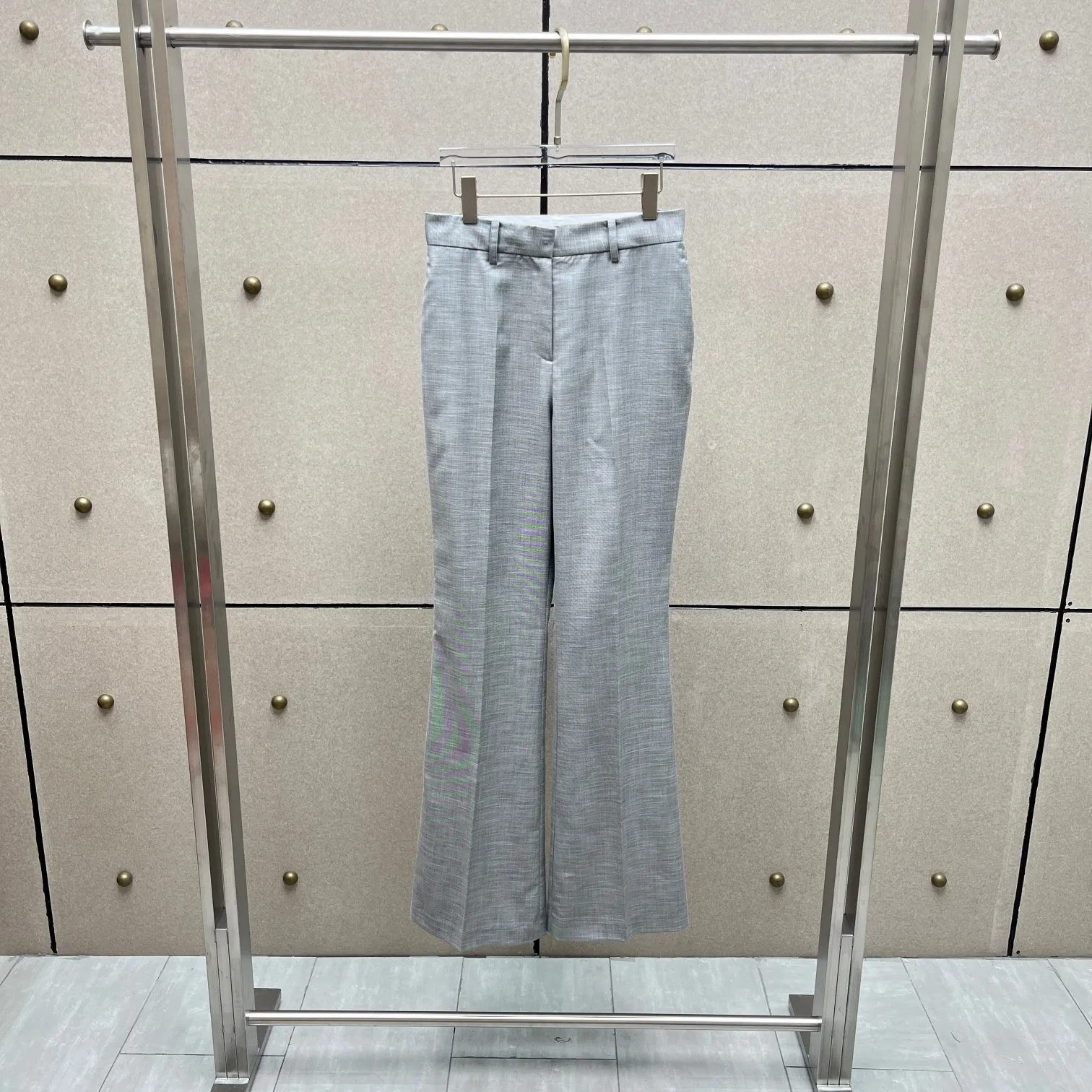 2026 Tailored Micro-Flare Dress Pants – High-Waist Textured Trousers in Light Grey for Modern Office & Chic Casual Wear