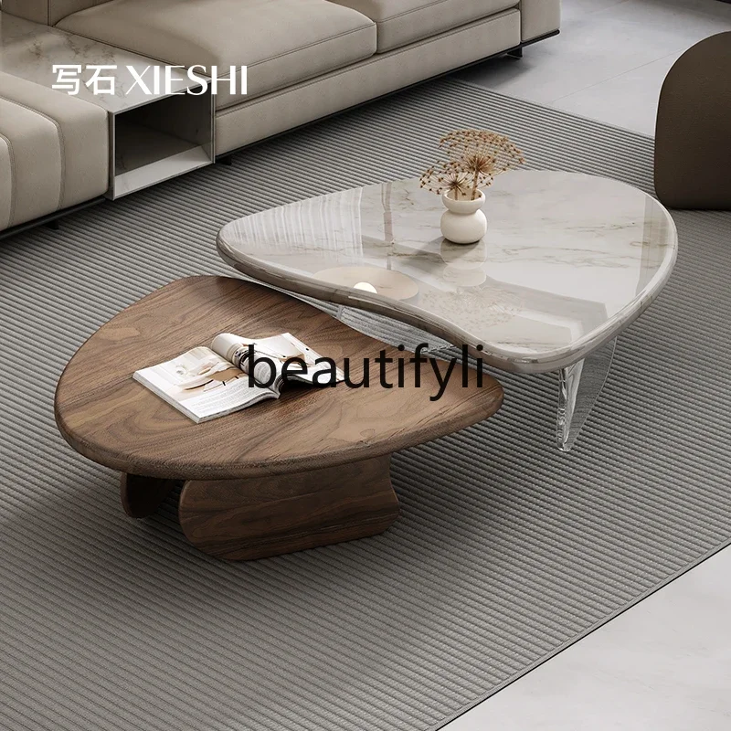 

Marble coffee table combination small apartment living room retro walnut creative coffee table1184