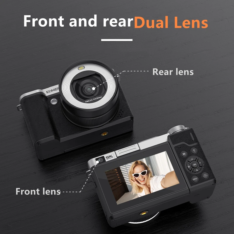 كاميرا تصوير رقمية بعدسة مزدوجة 5K 80MP كاميرا فيديو كلاسيكية لتسجيل الفيديو يوتيوب 180 ° كاميرا ويب واي فاي بشاشة قابلة للطي