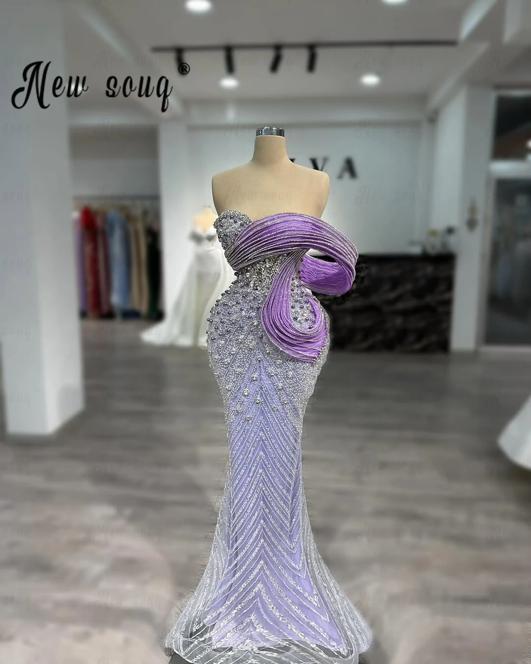 Lilac  African Purple  Mermaid Evening Dresses 3D Lace Luxury Crystals Stones Bridal Party Gown Customized Women Reception Dress