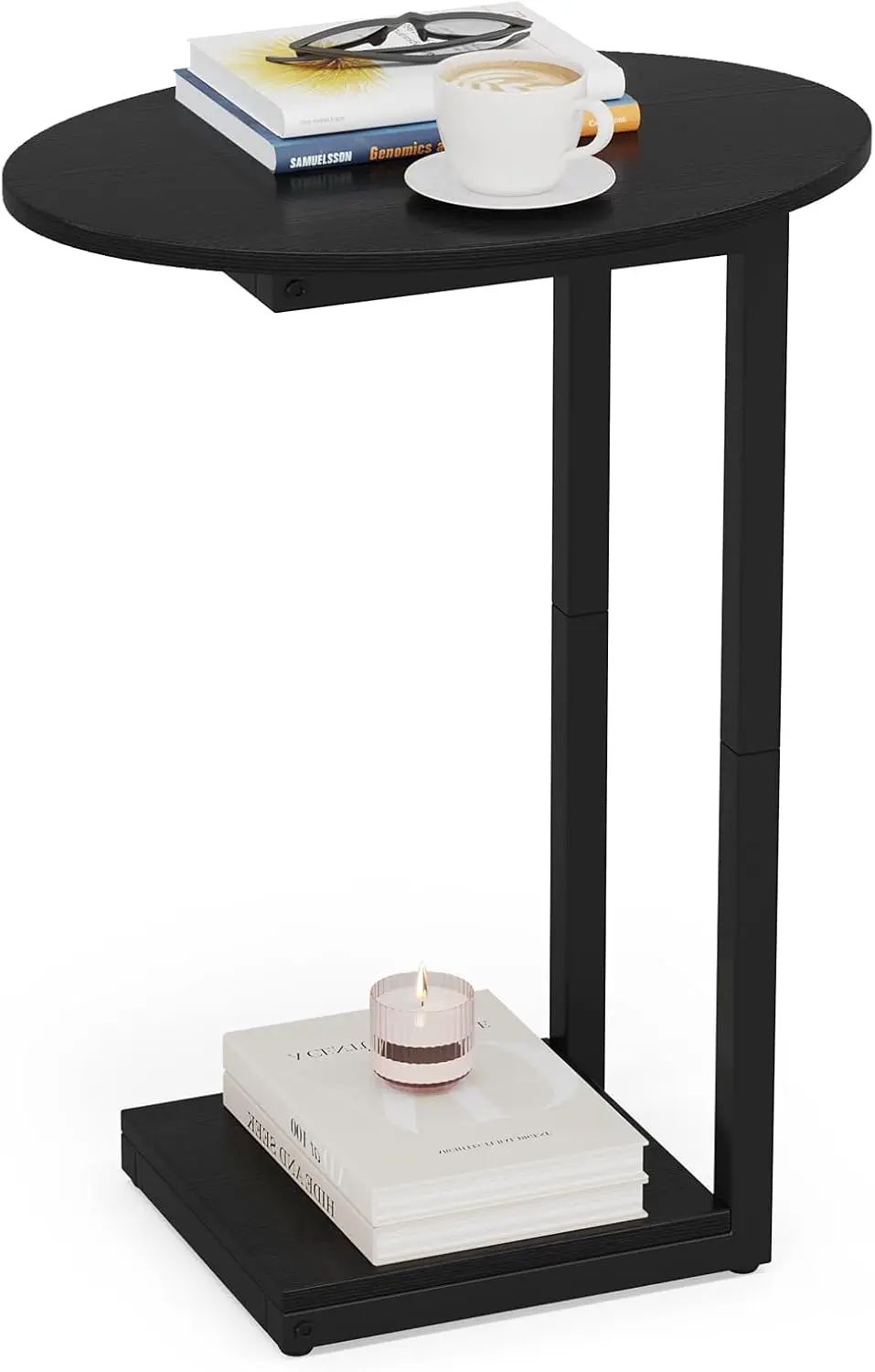 

С-образный деревянный приставной столик, черный журнальный столик для небольших помещений, торцевой столик для гостиной