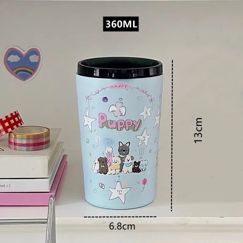 Tasse à café double en acier inoxydable de dessin animé pour femme, fiole à vide portable pour voiture, gobelet de voyage, cadeau fantaisie, 360ml