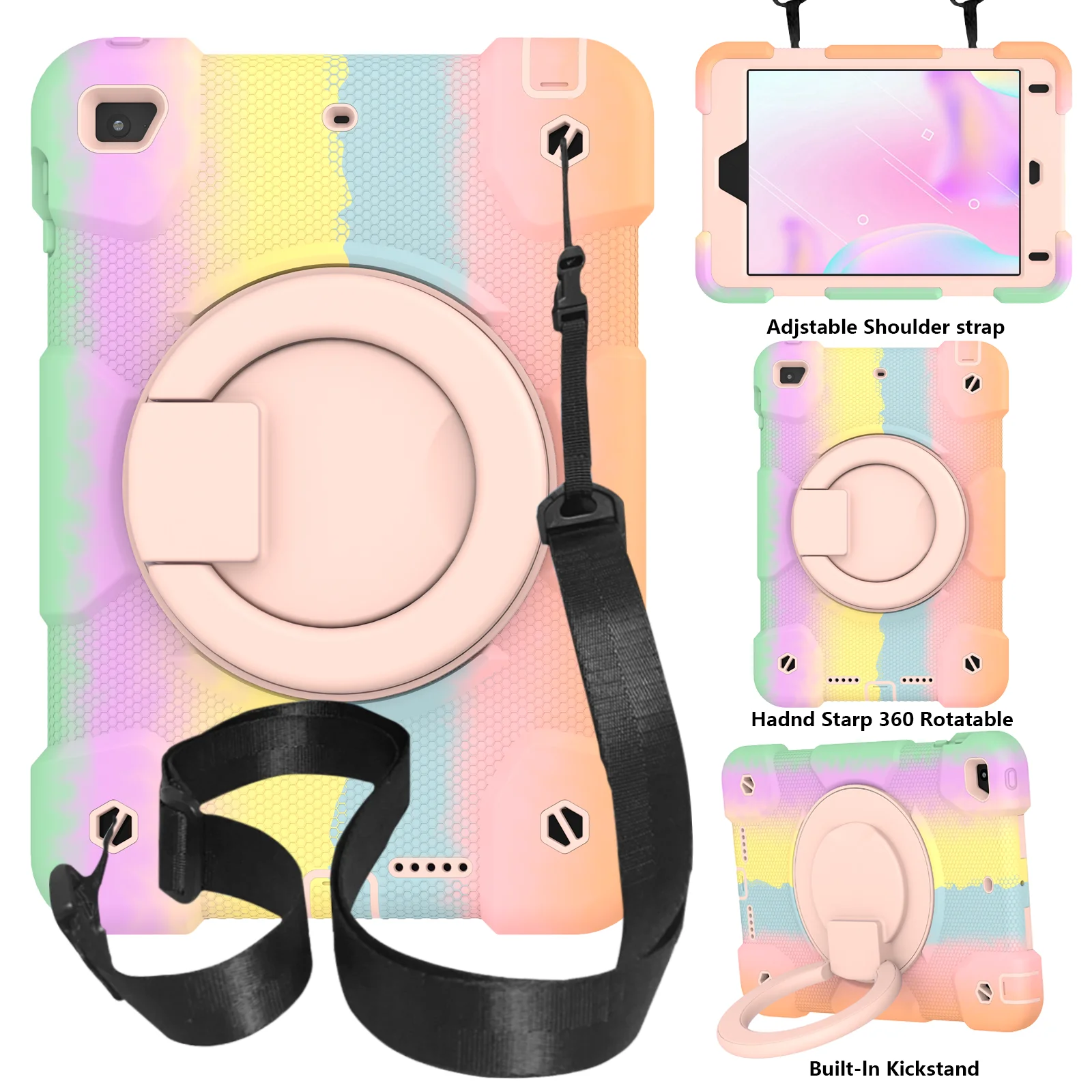 Funda PC Silicone Case for iPad Mini 4 5 7.9" 360 Rotation Stand Cover With Handle Grip Shoulder Strap Colourful Protect Shell 