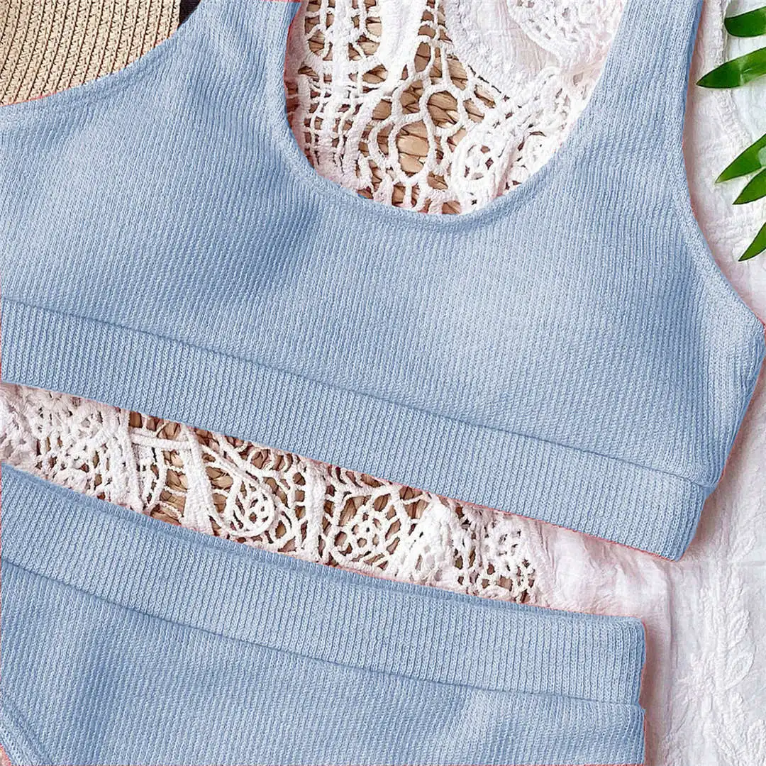 Neuer, sexy, gerippter Badeanzug, Bikini mit hoher Taille, Damen-Badebekleidung, zweiteiliges Bikini-Set, Badeanzug, orangefarbener Badeanzug, Badebekleidung V1946 – Detail 35
