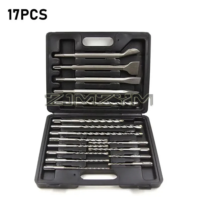 17Pcs/Set Electric Hammer SDS Plus Drill Bit Set 110/160/210/250mm for Concrete Wall Brick Block Masonry Hole Saw Drilling Bits