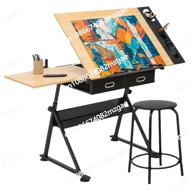 Adjustable Height Drawing Table – White Wooden Art Desk