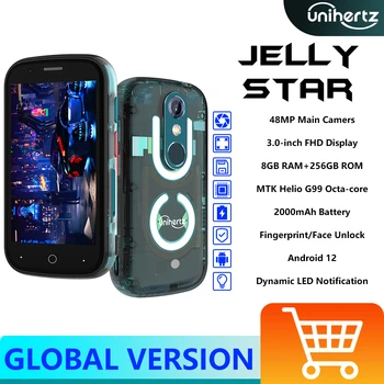Unihertz Jelly Star、ミニスマートフォン、Android 13、透明バックシェル LED ライト、8GB 256GB、3 インチ電話、48MP、2000mAh、デュアル Nano SIM