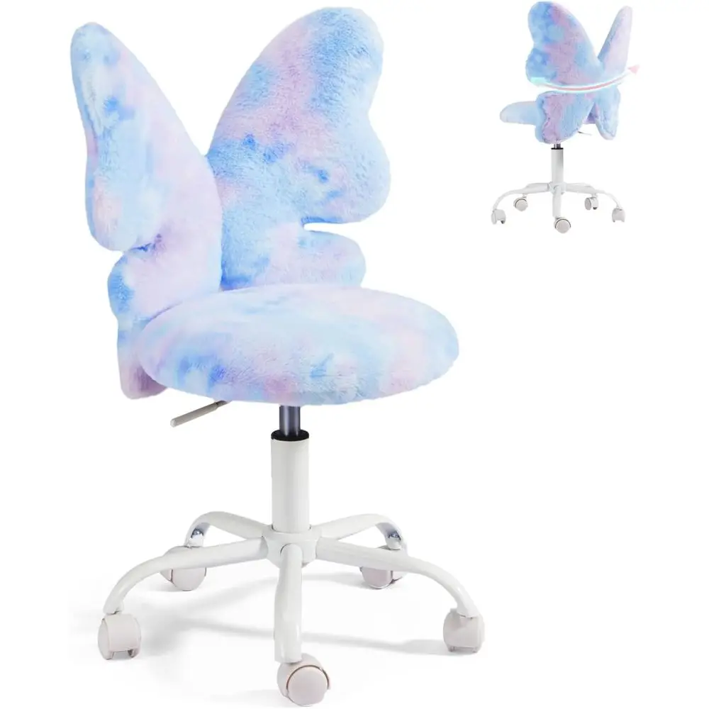 

Swivel Kids Study Chair with Wheels, Cute Desk Seat for Girls, Adjustable Height, Blue