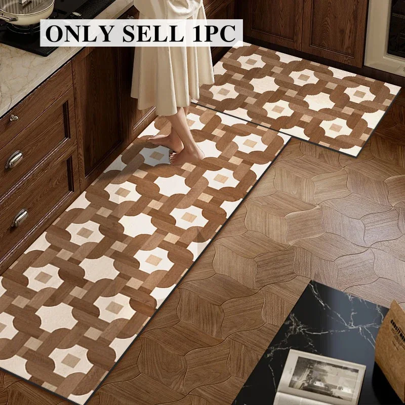 Floor Mat for Kitchen Pvc Leather Waterproof Non-slip Carpet Long Oil-proof Foot Mats Mid-century Style Rug Home Decoration Rugs
