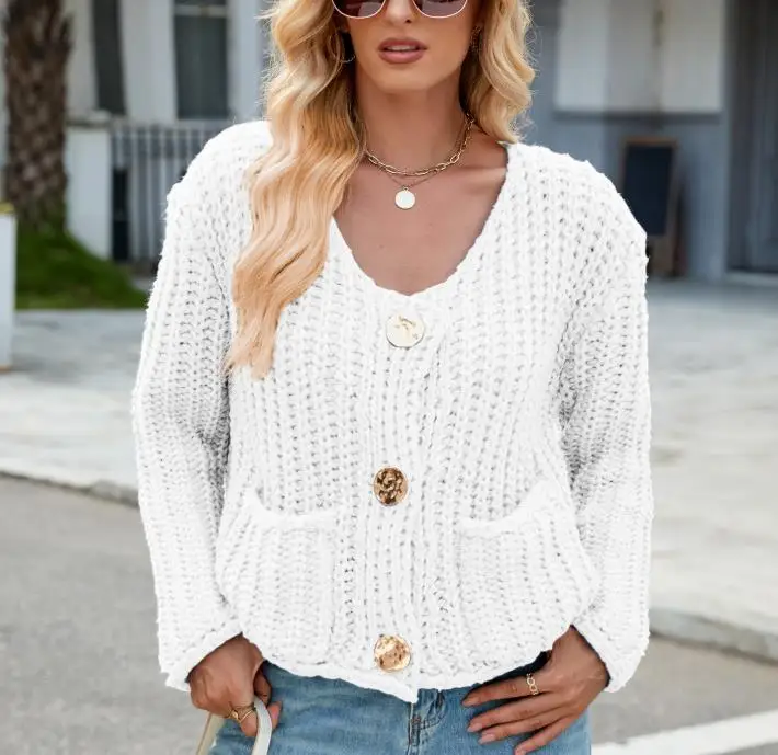 

Новое пальто на осень/зиму 2025 года, однотонный свитер с грубой иглой, куртка, свободный мягкий и ленивый стиль, вязаный кардиган для женщин