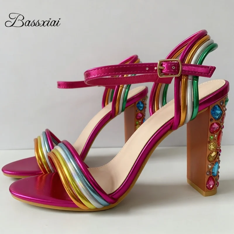

Женские переливающиеся босоножки на высоком каблуке со стразами, с узким ремешком на щиколотке, для вечеринок, в современном летнем стиле