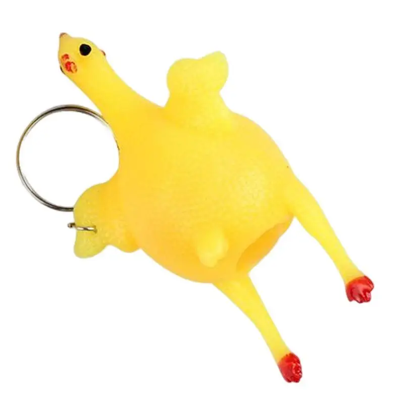 Funny Chicken Egg Laying Hens Crowded Stress Ball Keychain Creative Funny Spoof Tricky Gadgets Toy Chicken Keyring Key Chains