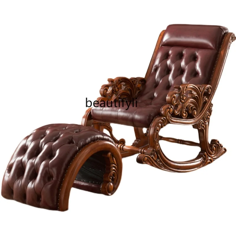 

European Solid Wood Rocking Chair American Recliner Leisure Chair Lazy Leisure Chair Couch living room furniture