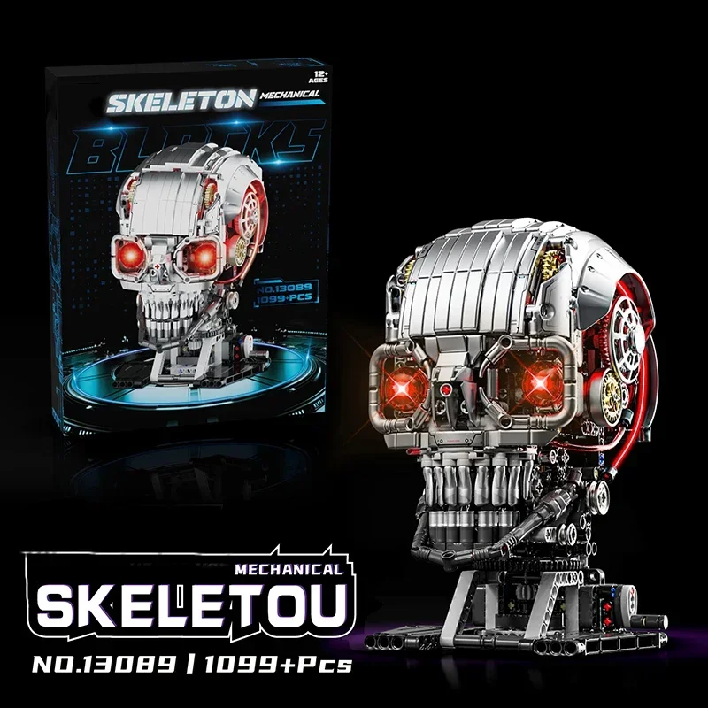 

1099 + шт., набор механических строительных блоков с черепом, роботизированная модель черепа с подсветкой STEM, образовательный набор «сделай сам», коллекционные игрушки для взрослых, детские игрушки