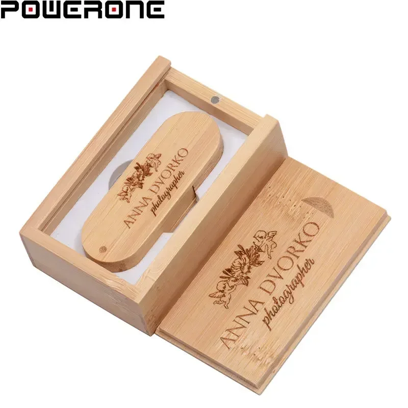 POWERONE (Free Custom Logo) Wooden USB Flash Drives 64GB Rotation USB + Box Pendrive 32GB Photography USB 2.0 Memory Stick 16GB