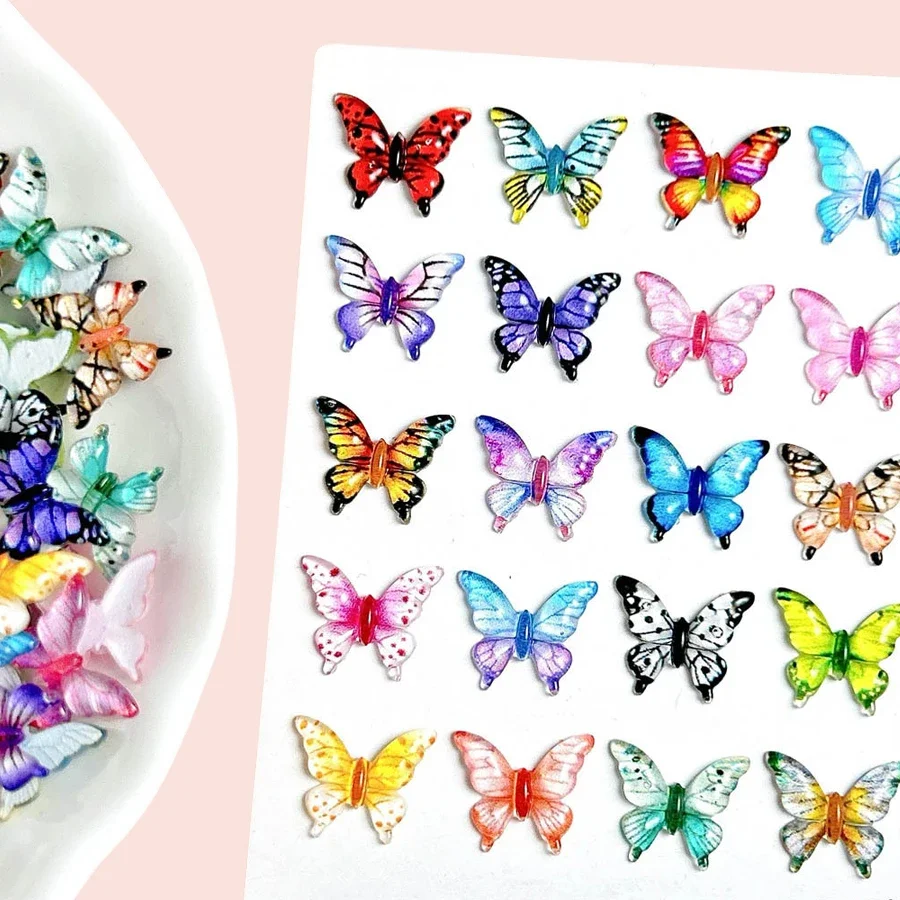 

20/30/50/100pcs Colorful Resin Cartoon Ice Butterfly Flatback Beads for Nail Art, Scrapbook DIY Jewelry Decor Crafts