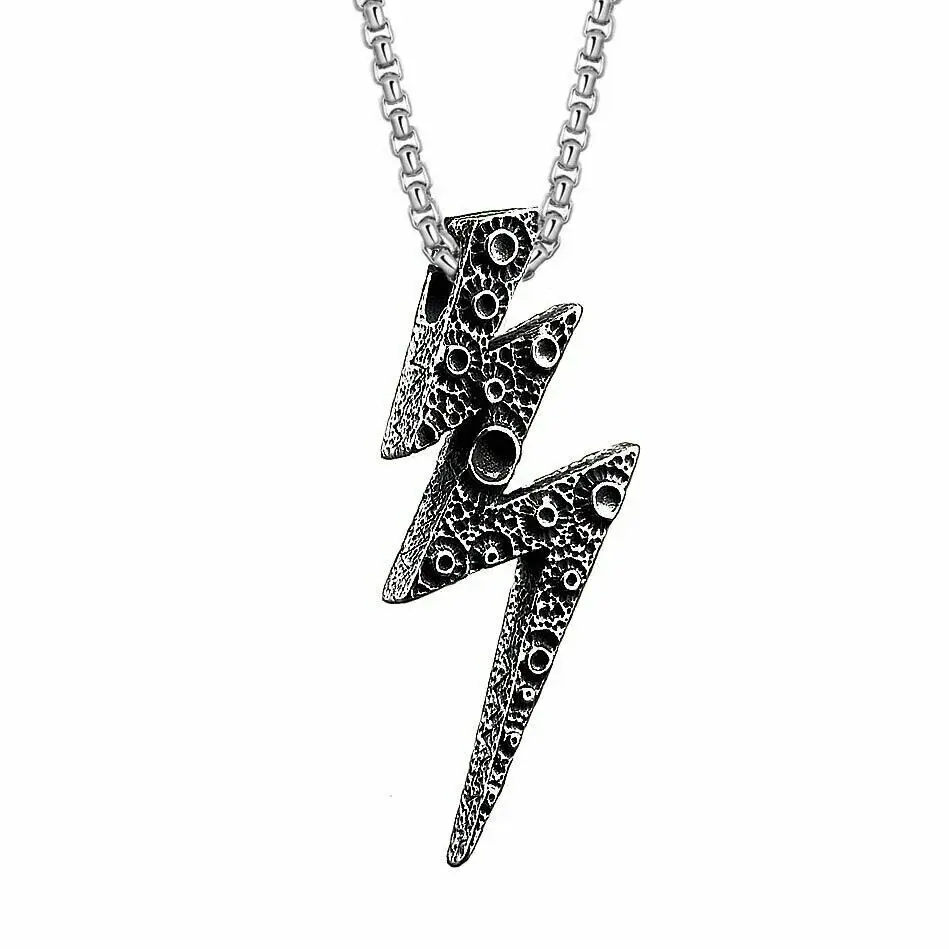 Mens Stainless Steel Flash Flashlight Lightning Bolt Pendant Necklace Chain Fashion Jewelry Free Shipping Items