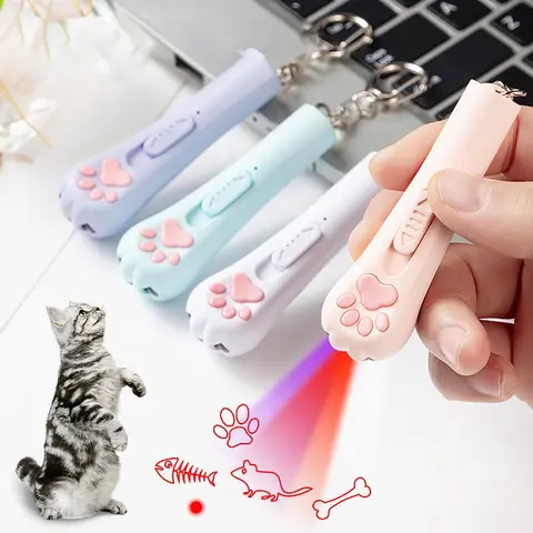 Multifunctional Laser Projection Cat Teaser Wand, 5 Patterns, USB Rechargeable, Purple Light for Ringworm Detection