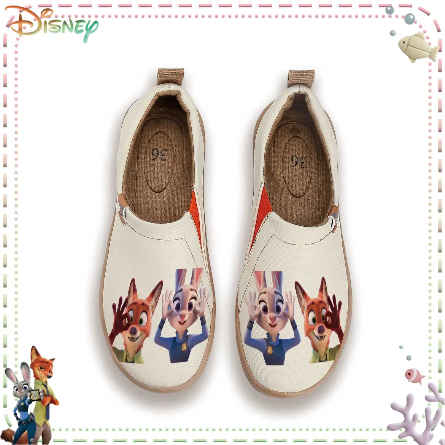 

Disney Zootopia Judy & Nick Slip-On Shoes for Women, Casual Canvas Sneakers with Cute Print, Comfortable Soft Sole Loafers