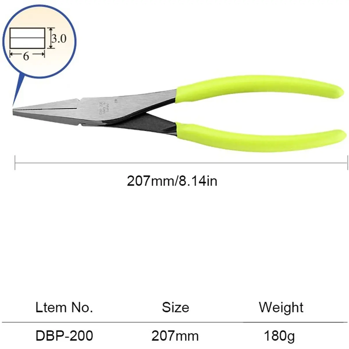 Multi-use Gear 8-Inch Flat Nose Pliers Duck Bill Jaw Pliers with Extra Long Nose Designed for Hard-to-Reach Places
