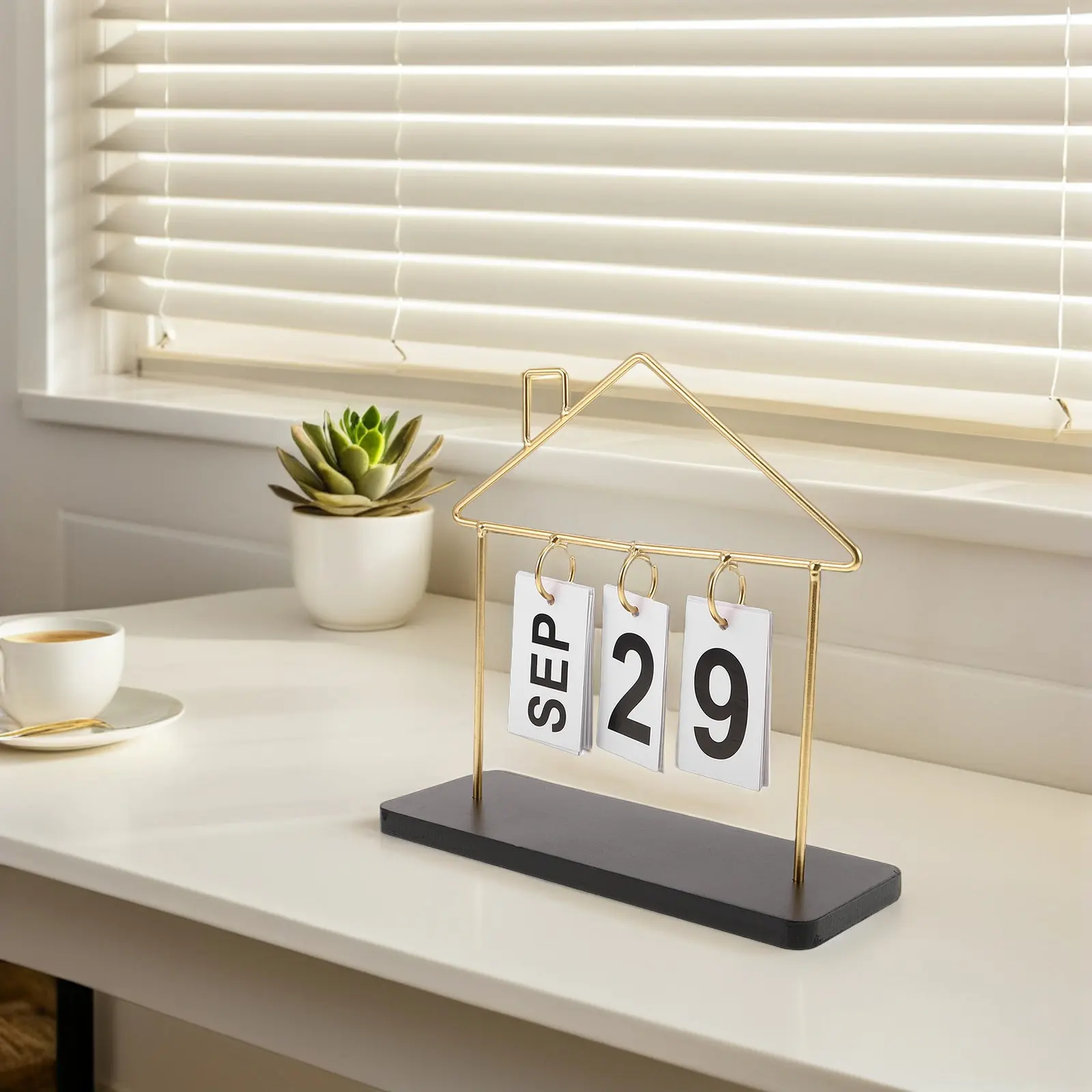 

Perpetual Desk Calendar Creative Flip Style Metal Wooden Construction for Office Home Decor Desktop Organizer Reusable Daily