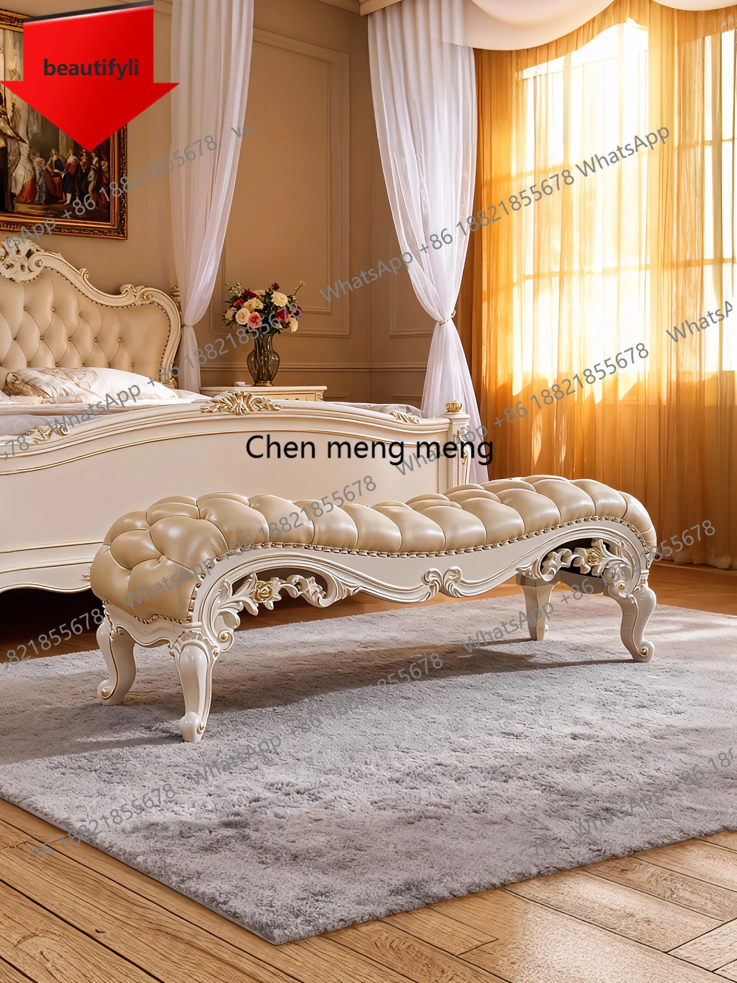 

A57 французский табурет на корме, кожаный европейский табурет для смены обуви для спальни, высококачественная прикроватная скамейка, бытовой прикроватный табурет из цельного дерева